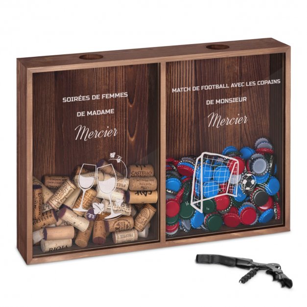 Collecteur de bouchons de vin et de bière personnalisé pour un couple