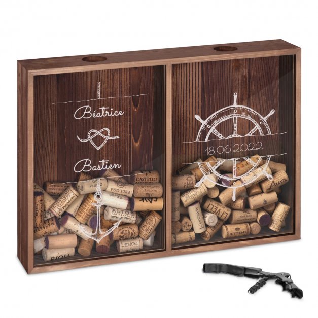 Collecteur de bouchons de vin et de bière personnalisé pour un couple passionné de voyages