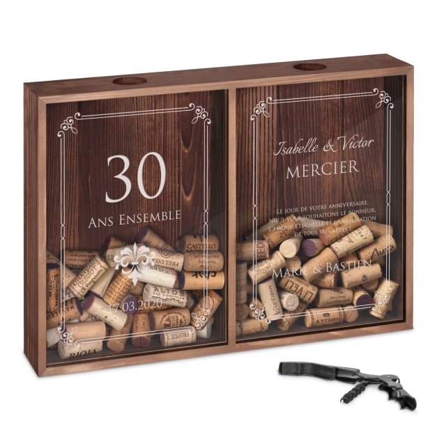 Collecteur de bouchons de vin et de bière personnalisé pour des amis pour leur 30 anniversaire de mariage