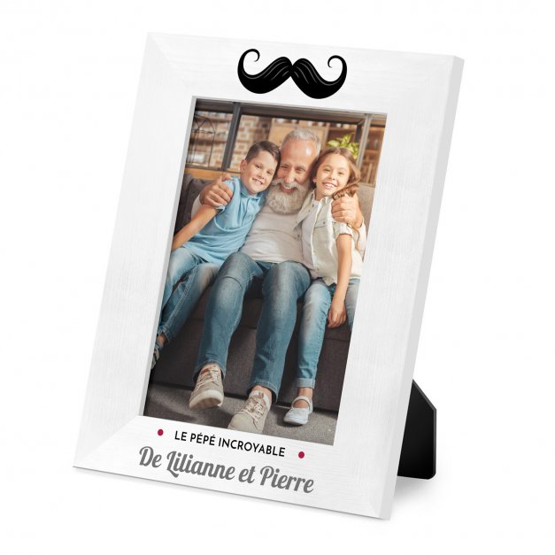 Cadre photo personnalisé en bois blanc pour papy