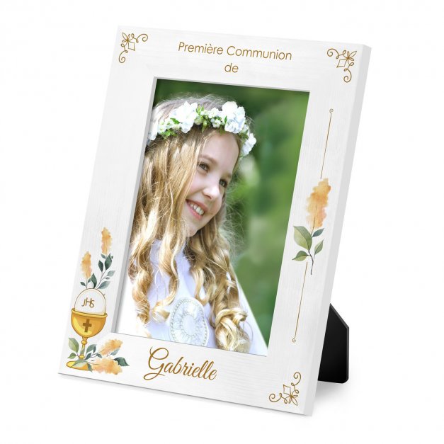 Cadre photo personnalisé en bois blanc pour fille pour sa communion