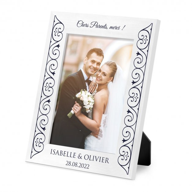 Cadre photo personnalisé en bois blanc pour parents remerciement de mariage