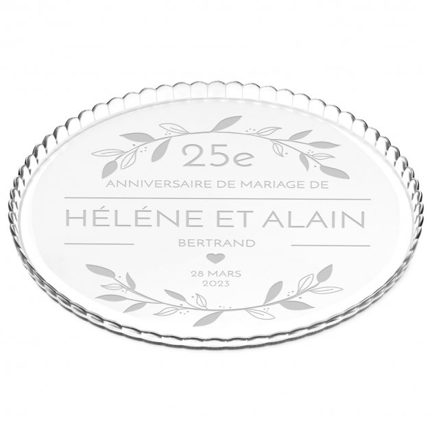 Présentoir à gâteau en verre avec gravure pour parents pour 25 ans de mariage