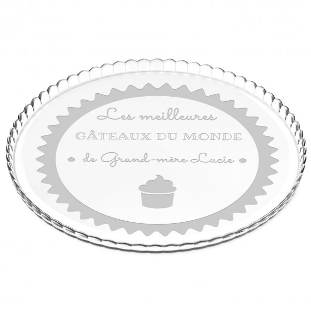 Présentoir à gâteau en verre avec gravure pour l'anniversaire de grand-mère 