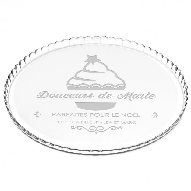 Présentoir à gâteau en verre avec gravure pour maman pour Noël