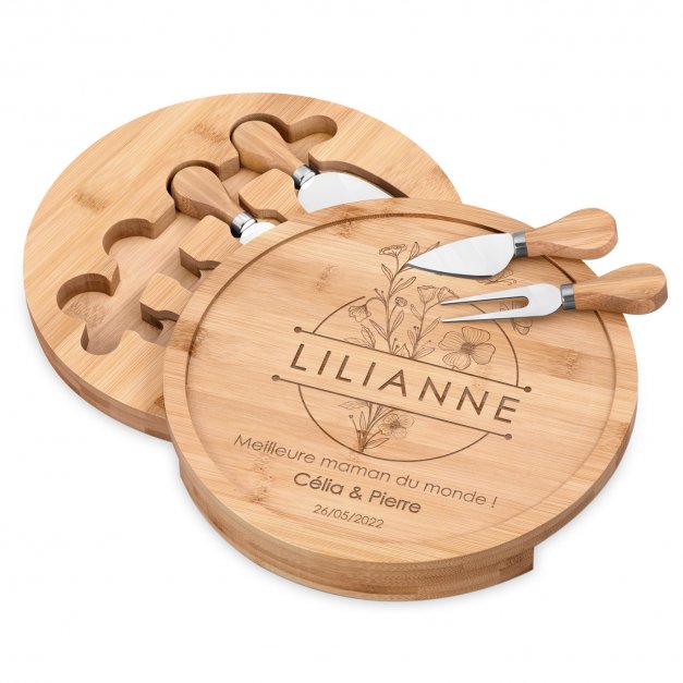 Plateau à fromage en bois avec gravure pour la fête des mères
