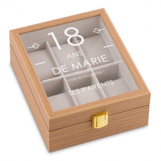 Boîte à montres en bois clair personnalisée pour une fille pour ses 18 ans