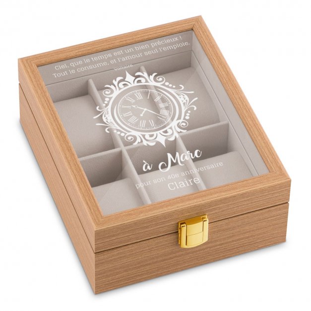 Boîte à montres en bois clair personnalisée pour un homme pour son 40e anniversaire