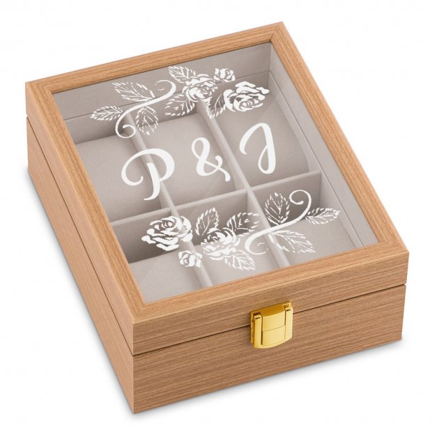 Boîte à montres en bois clair personnalisée pour un couple pour l'anniversaire de mariage