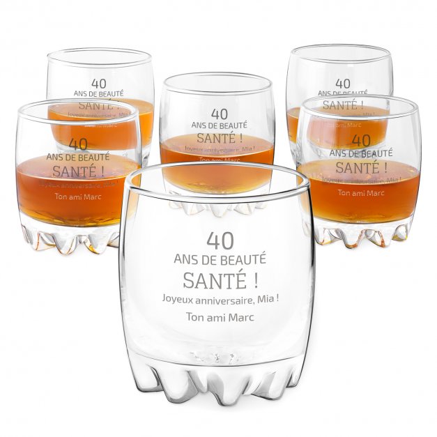 6 verres Sylvana avec gravure pour 40e anniversaire d'une amie