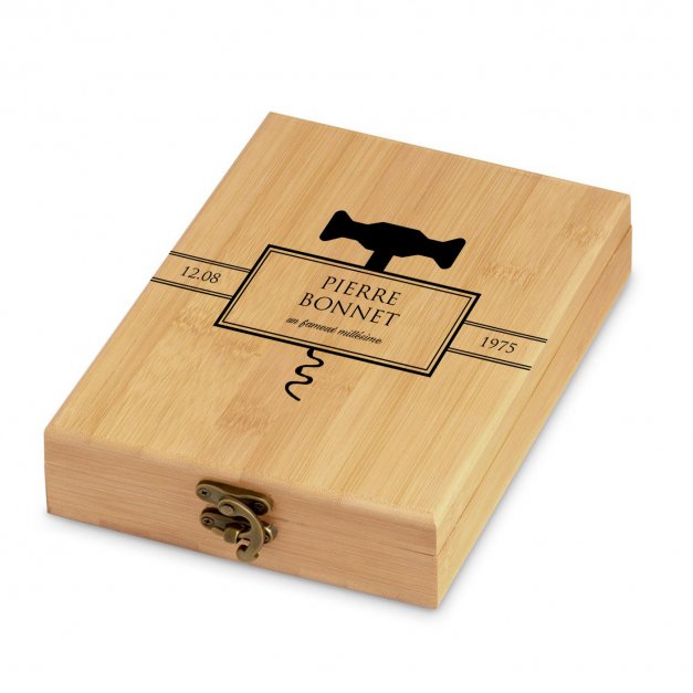 Ensemble d'accessoires pour vin avec coffret en bambou avec impression pour l'anniversaire de papa