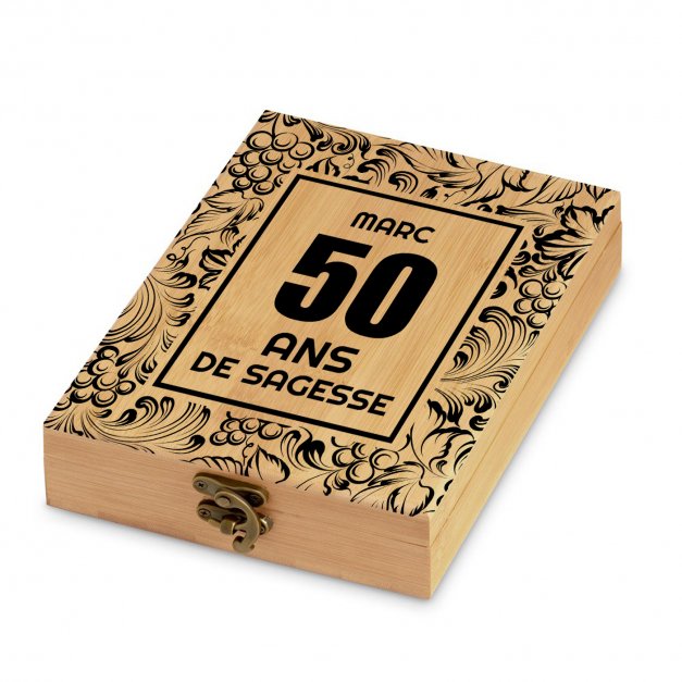 Ensemble d'accessoires pour vin avec coffret en bambou avec impression pour papa pour son 50e anniversaire