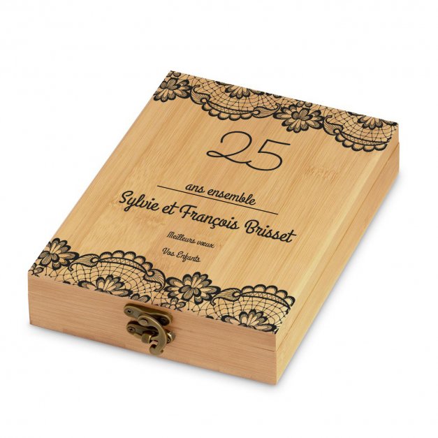 Ensemble d'accessoires pour vin avec coffret en bambou personnalisé pour parents pour 25 ans de mariage