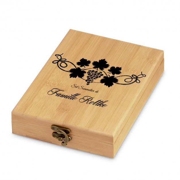 Ensemble d'accessoires pour vin avec coffret en bambou personnalisé pour famille pour une crémaillère