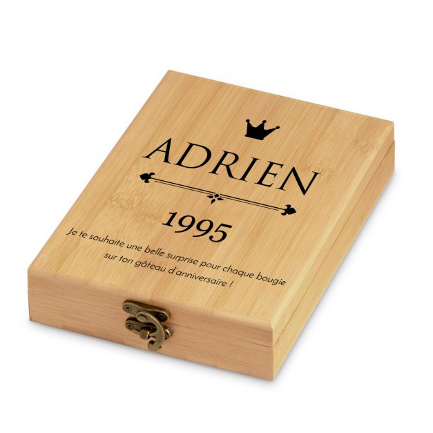 Ensemble d'accessoires pour vin avec coffret en bambou avec impression pour l'anniversaire d'un fils