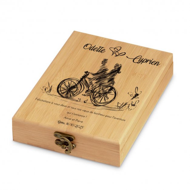 Ensemble d'accessoires pour vin avec coffret en bambou avec impression pour elle et pour lui pour mariage