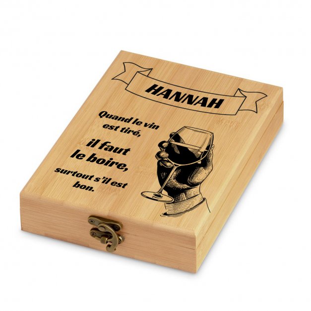 Ensemble d'accessoires pour vin avec coffret en bambou avec impression pour elle pour son anniversaire