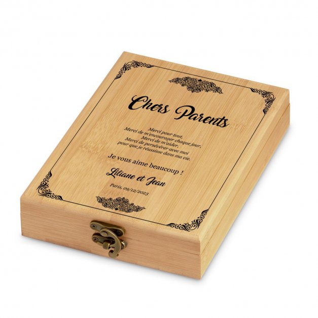 Ensemble d'accessoires pour vin avec coffret en bambou avec impression pour parents