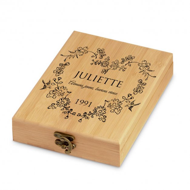 Ensemble d'accessoires pour vin avec coffret en bambou avec impression pour copine pour la Saint-Valentin