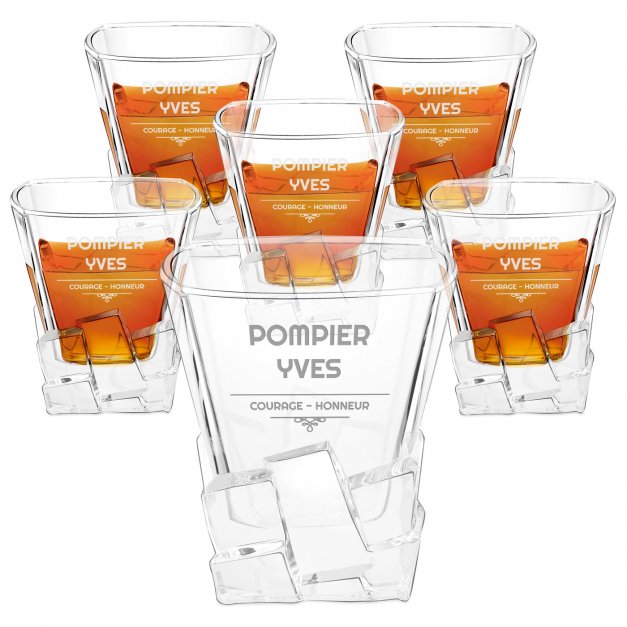 6 verres à whisky Ice Blink avec gravure pour pompier