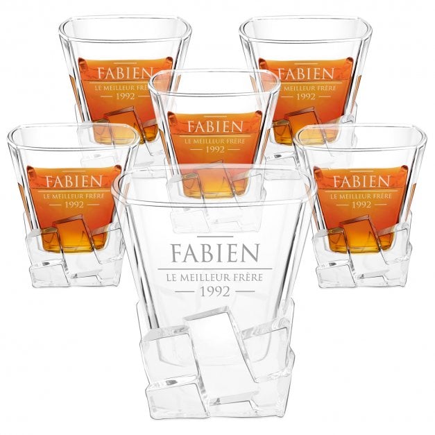 6 verres à whisky Ice Blink avec gravure pour frère