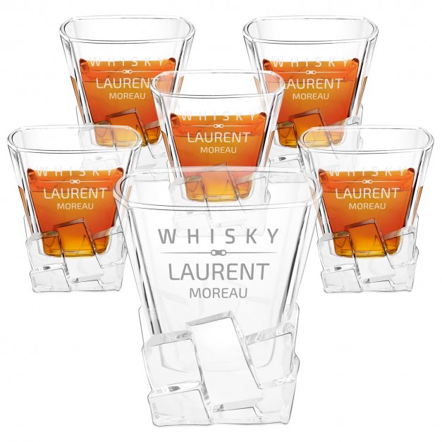 6 verres à whisky Ice Blink avec gravure pour un patron