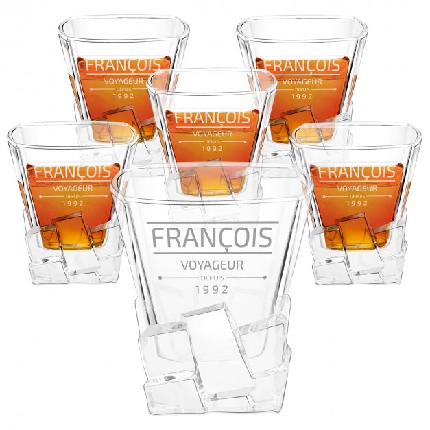 6 verres à whisky Ice Blink avec gravure pour un jeune homme voyageur