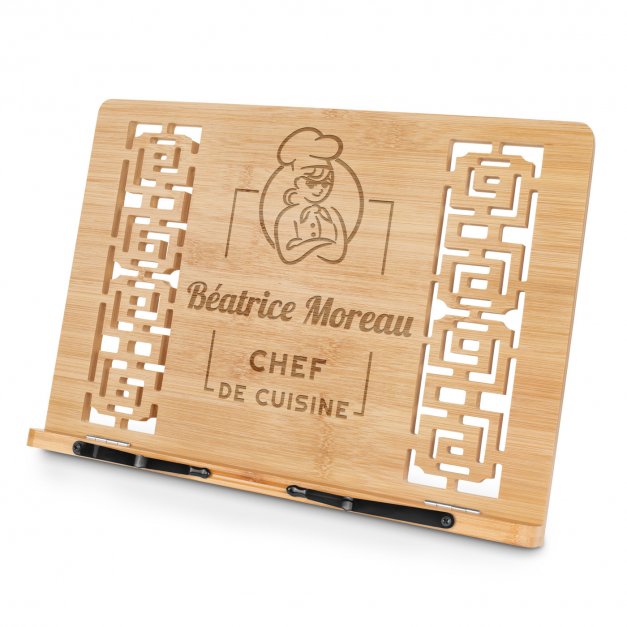 Support de livre en bois de bambou personnalisé pour elle femme chef de cuisine