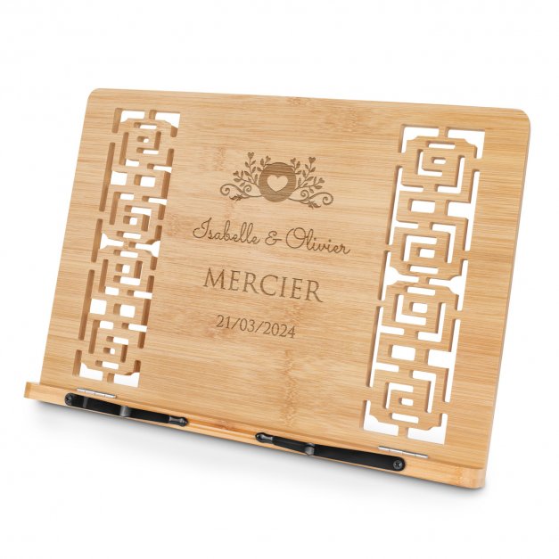 Support de livre en bois de bambou personnalisé pour couple