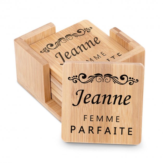 Ensemble de dessous de verres en bambou avec impression pour l'anniversaire d'une épouse