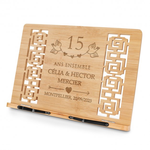 Support de livre en bois de bambou personnalisé pour couple pour 15 ans de mariage