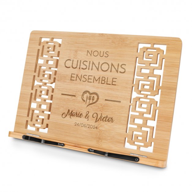 Support de livre en bois de bambou personnalisé pour un couple d'amis 