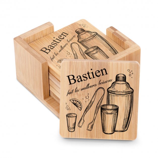 Ensemble de dessous de verres en bambou avec impression pour l'anniversaire d'un homme