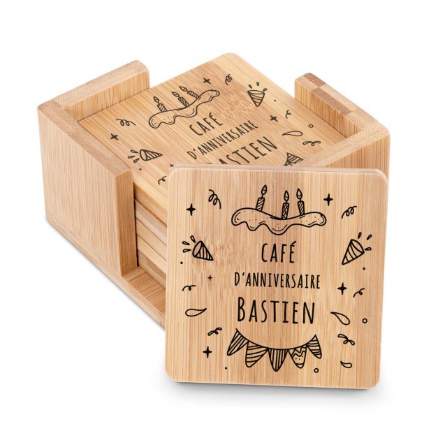 Ensemble de dessous de verres en bambou avec impression pour lui pour son anniversaire