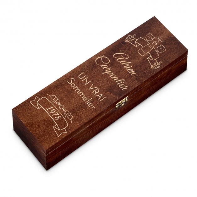 Coffret à vin en bois avec gravure pour 1 bouteille pour l'anniversaire d'un chef