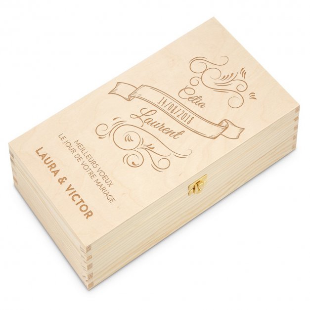Caisse à vin avec gravure pour 2 bouteilles pour un couple pour mariage