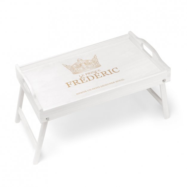 Plateau de lit pliable en bois avec gravure pour l'anniversaire d'un mari