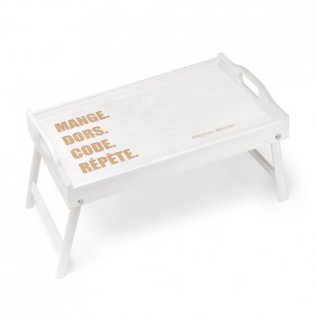 Plateau de lit pliable en bois avec gravure pour l'anniversaire d'un copain