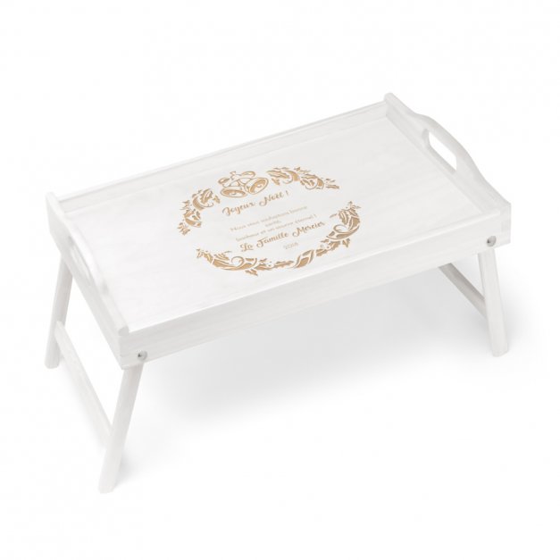 Plateau de lit pliable en bois avec gravure pour parents pour Noël