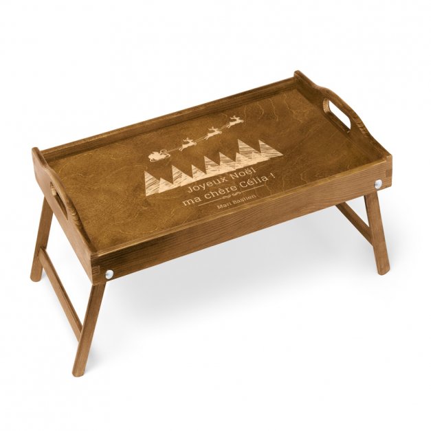 Plateau de lit en bois avec gravure pour une épouse pour Noël