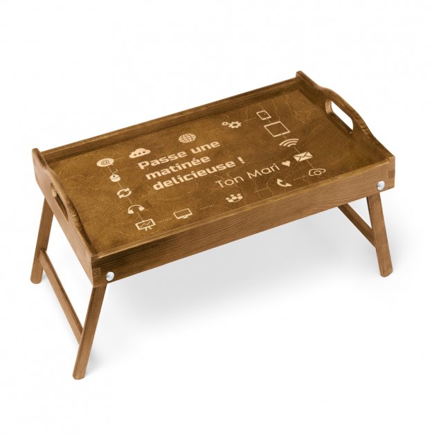 Plateau de lit en bois personnalisé pour l'anniversaire d'une épouse