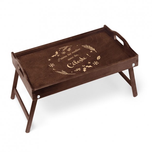 Plateau de lit avec gravure pour une amie pour Noël