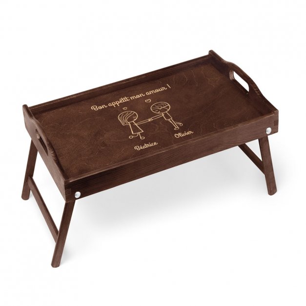 Plateau de lit avec gravure pour un couple pour la Saint-Valentin