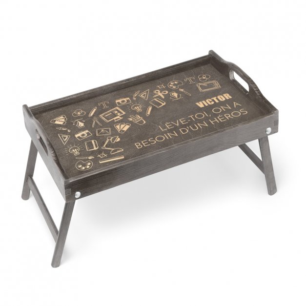 Plateau de lit pliable avec gravure pour l'anniversaire d'un homme