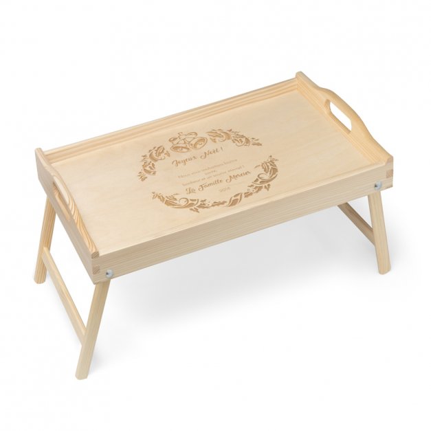 Plateau de lit en bois naturel personnalisé pour des amis pour Noël