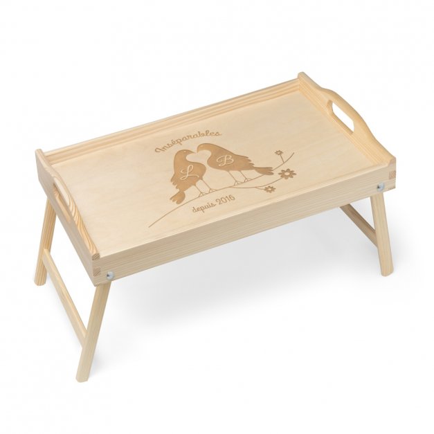 Plateau de lit en bois naturel personnalisé pour mari et femme pour l'anniversaire de mariage