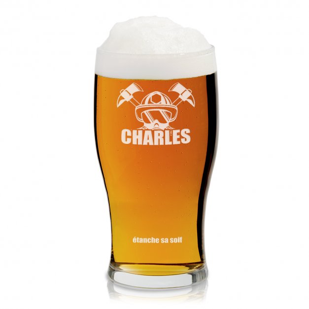 Verre à bière avec gravure pour lui pompier
