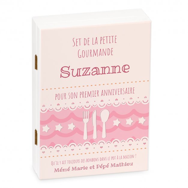 Ensemble de couverts avec prénom gravé pour petite-fille premier anniversaire