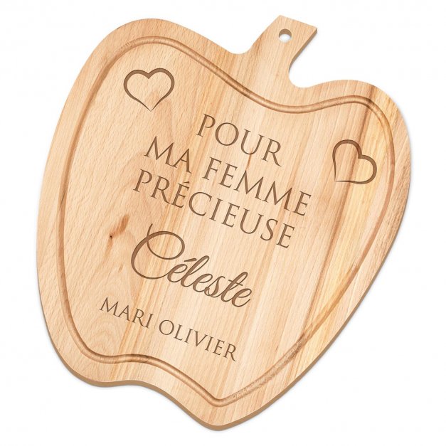 Planche à découper en forme de pomme avec gravure pour une femme pour l'anniversaire de mariage