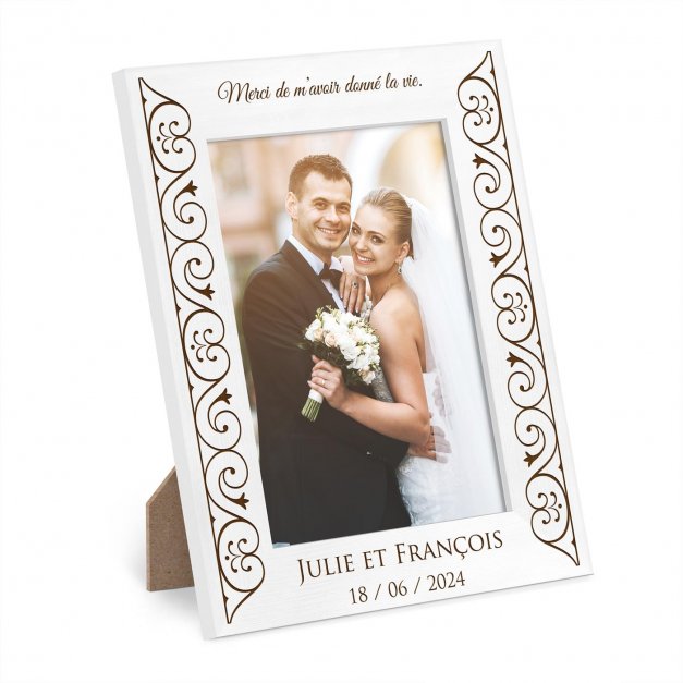 Cadre photo personnalisé en bois pour parents comme remerciement de mariage